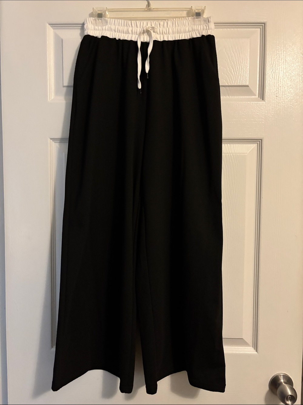 SHEIN Black Wide-Leg Pants with White Elastic Waistband